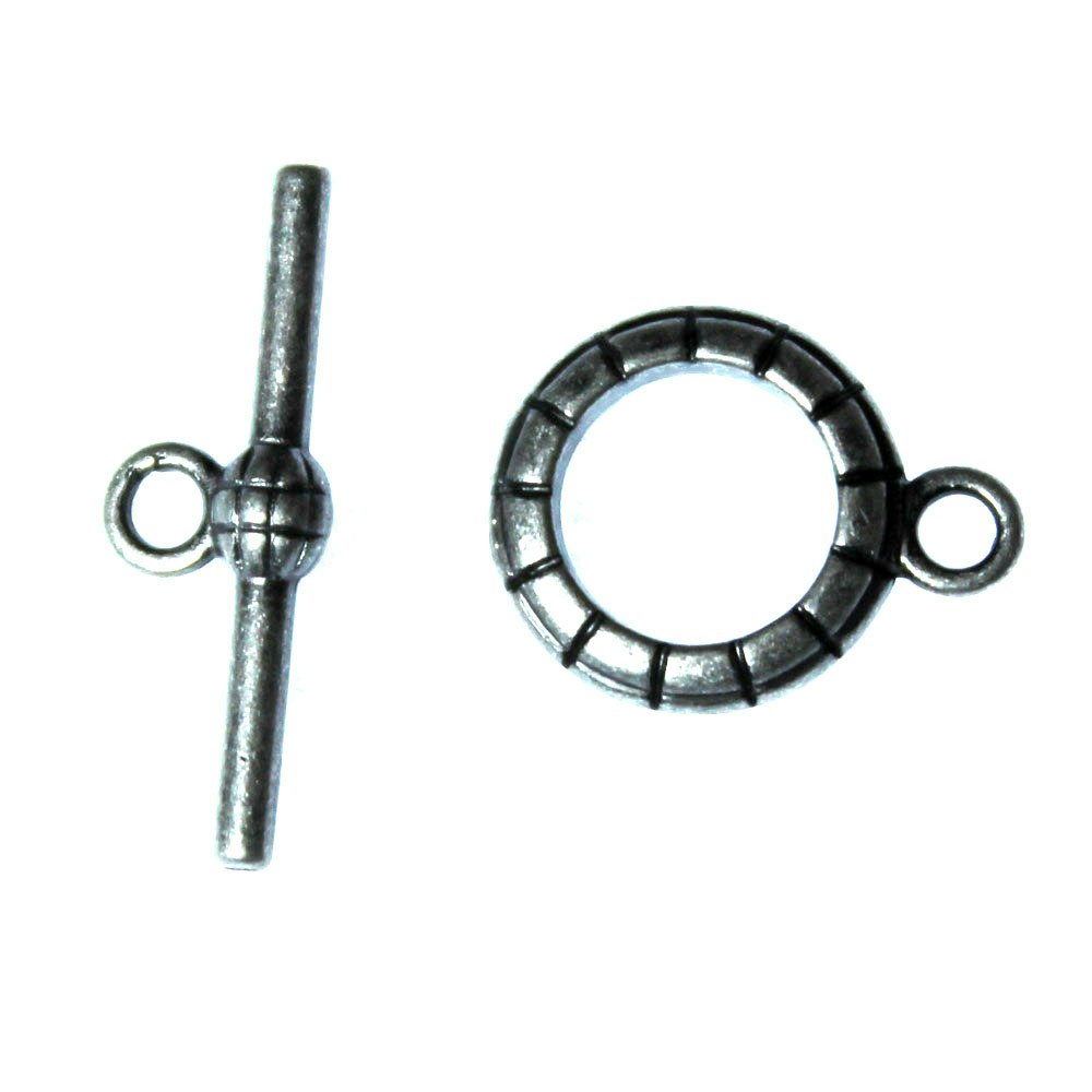 Mörkt Silverfärgad Togglelås Randig 14mm 1set