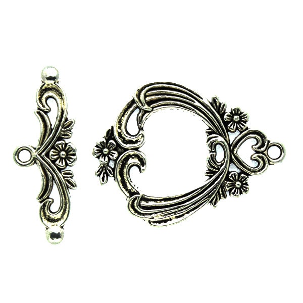 Mörkt Silverfärgat Togglelås Blommönster Stor 29mm 1set