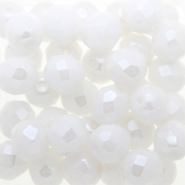 Opaque White Shimmer Fire Polish 8mm 25st