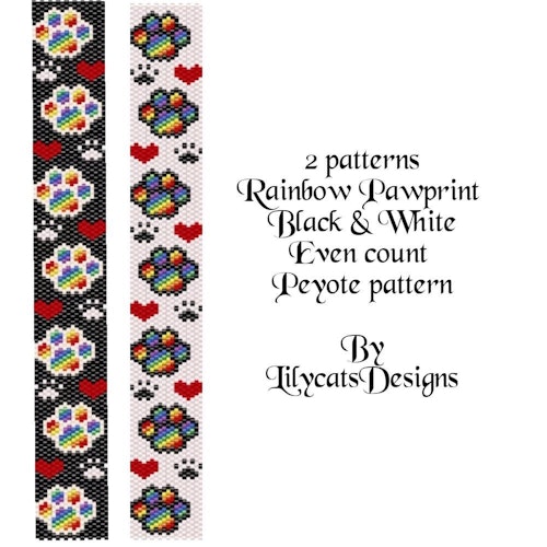 Rainbow Pawprint Black & White Armband PDF