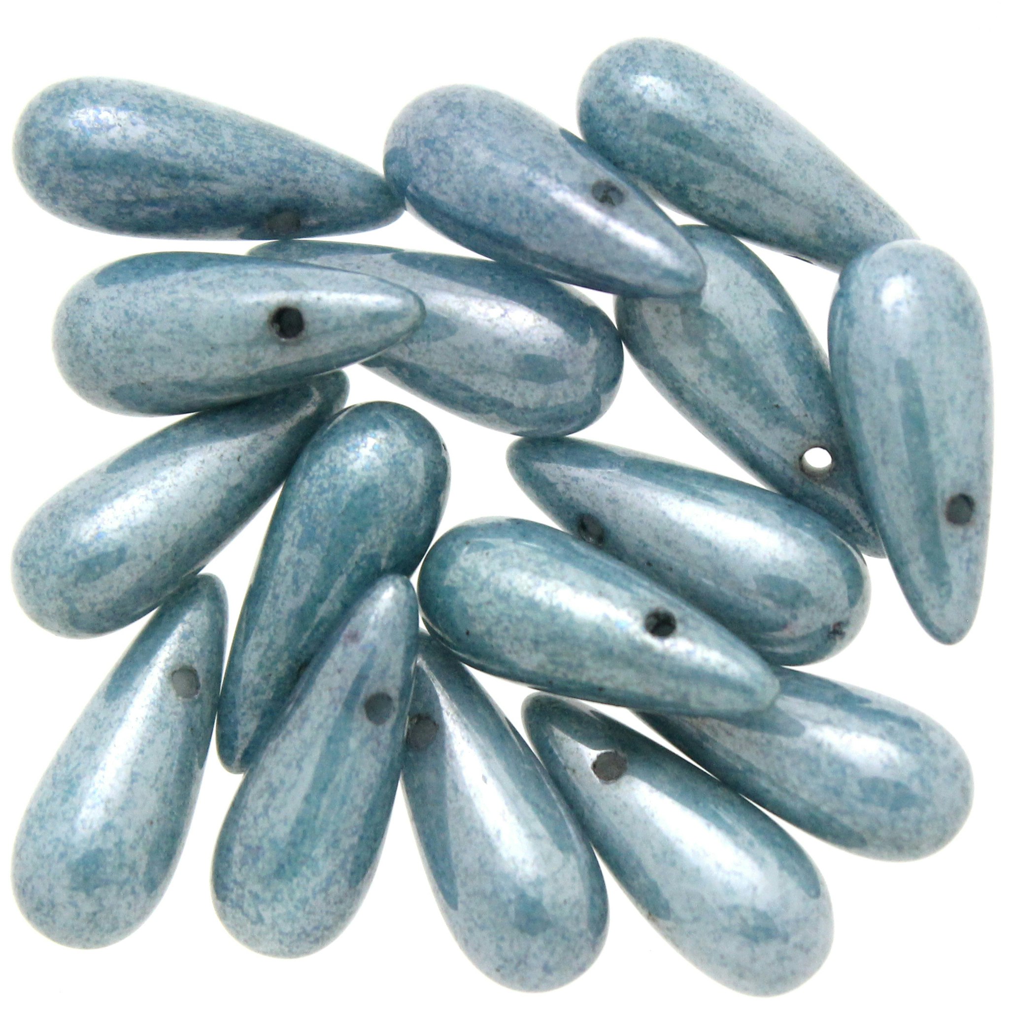 Opaque White Blue Luster Side Drill Drops 5x12mm 5g