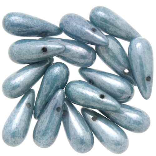 Opaque White Blue Luster Side Drill Drops 5x12mm 5g