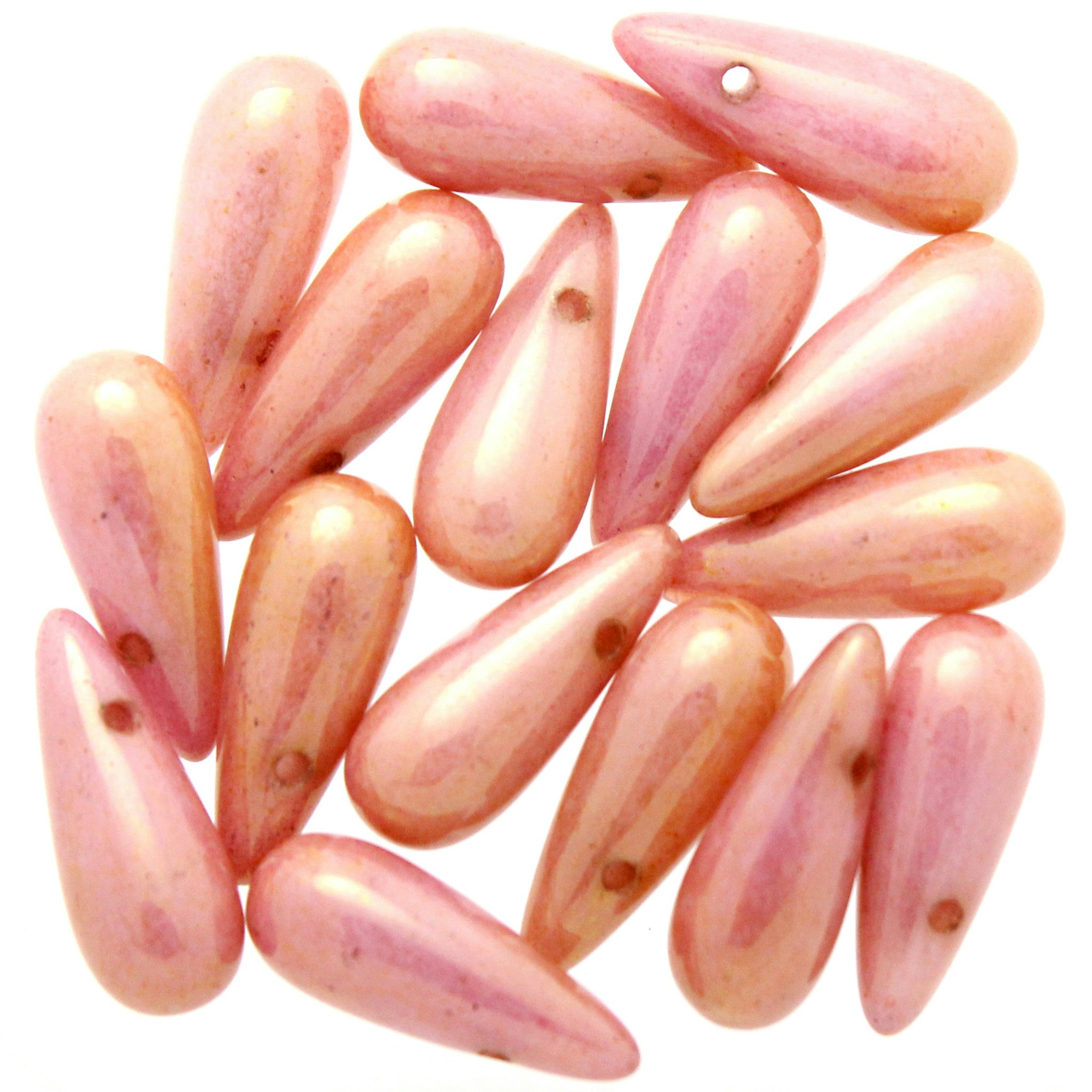 Opaque White Red Luster Side Drill Drops 5x12mm 5g