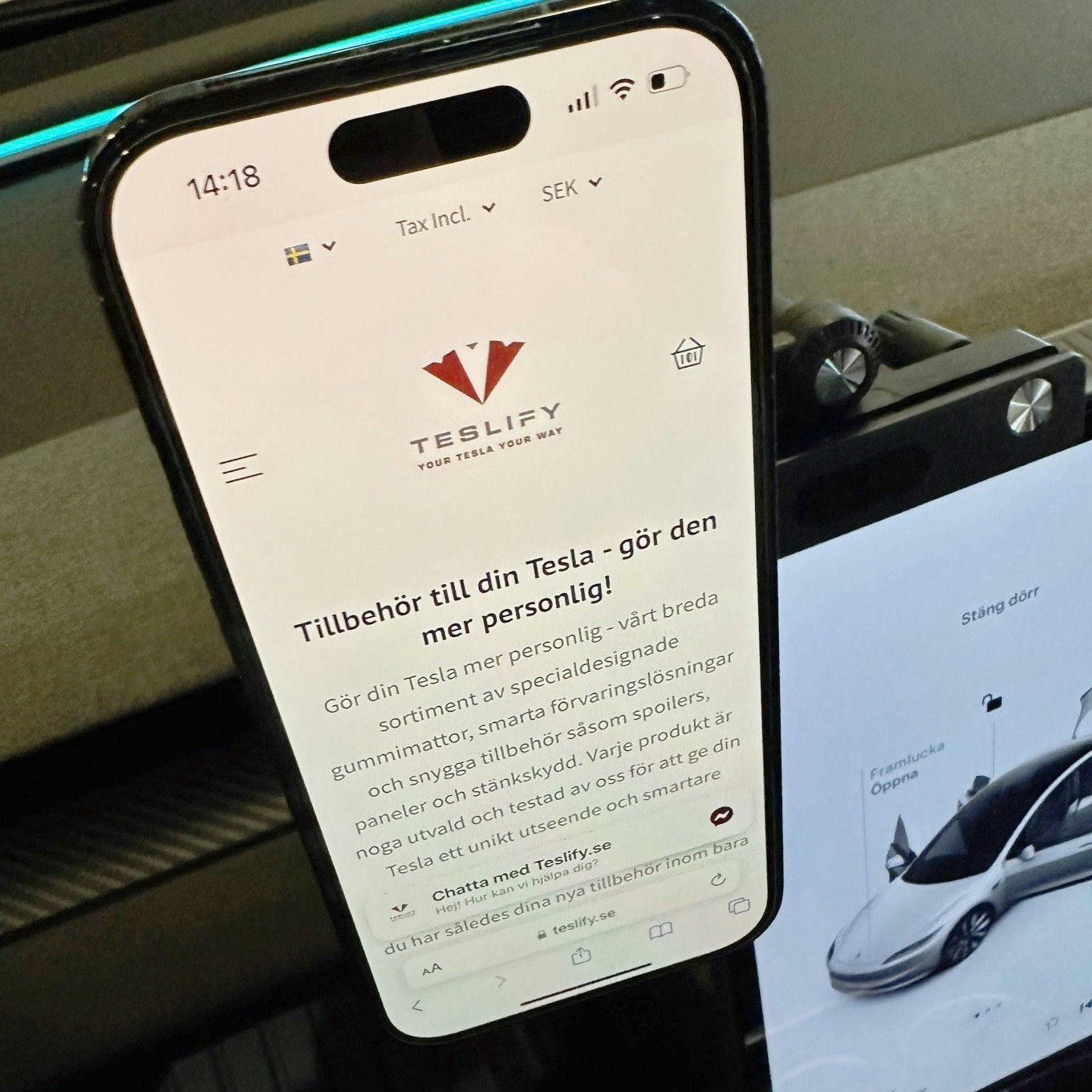 Näyttöön kiinnitettävä puhelinteline - Tesla Model 3/Y + S/X 2021+