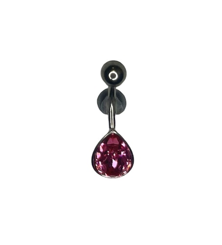 Navelsmycke med droppformad rosa sten 1,6x10 mm