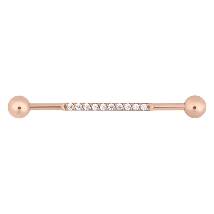 Rosefärgat industrialsmycke med diamanter 1,6x38 mm