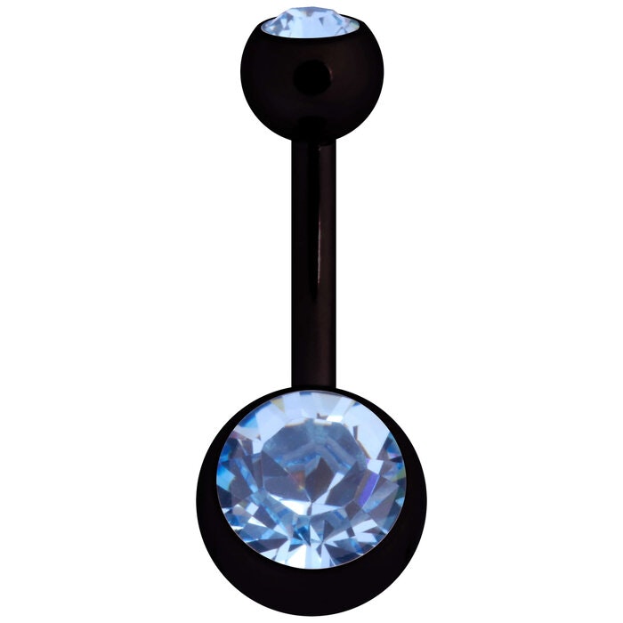 Navelsmycke svart mini med två blåa stenar 1,6x10 mm