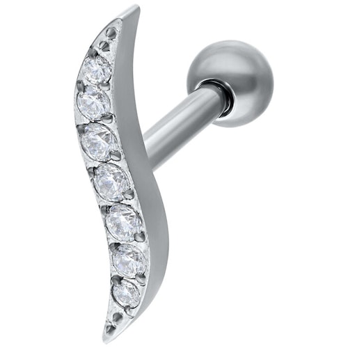 Vågigt helix smycke med vita kristallstenar Titan 1,2x6 mm