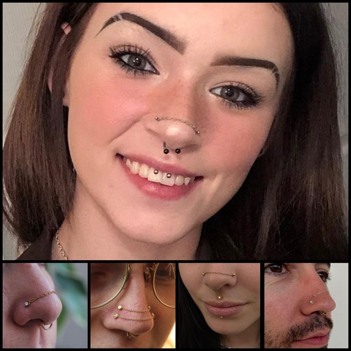 Silvrig kedja-tillbehör för diverse piercings