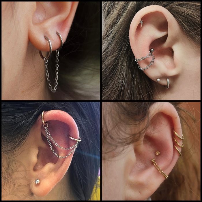 Silvrig kedja-tillbehör för diverse piercings