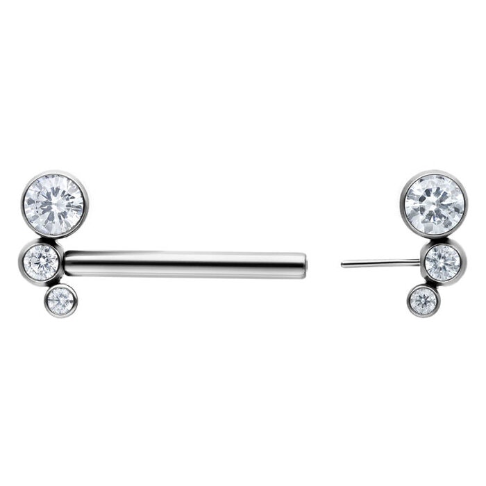 Nipplestav med tre vita kristaller Titan 1,6x14 mm