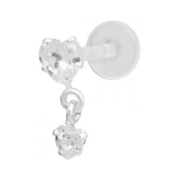 Labretstav med kristall topp formad till ett hjärta 1,2x8 mm