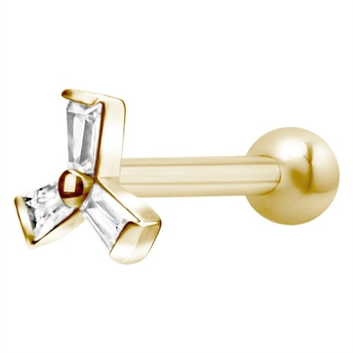 Stav i guldig färg med tre vita rektangulära kristaller 1,2x7 mm