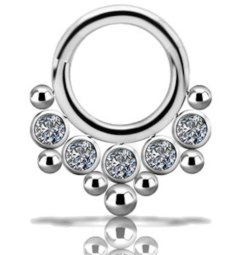 Exklusivt septumsmycke med vita kristaller Titan 1,2x8 mm