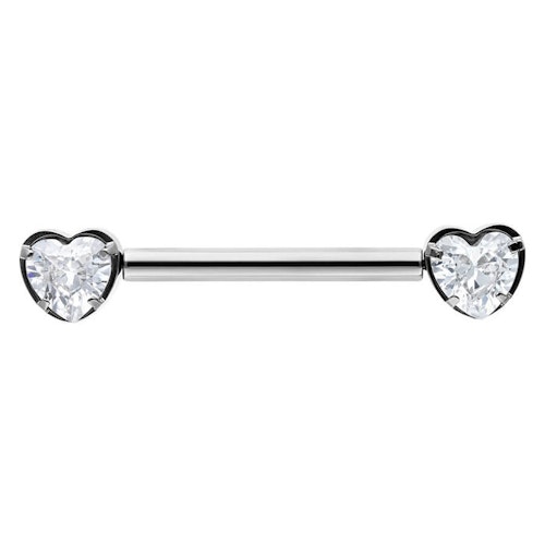 Nipplesmycke med två vita hjärtkristaller Titan 1,6x12 mm