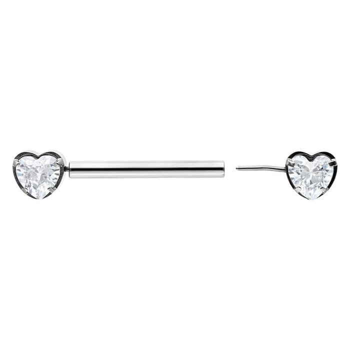 Nipplesmycke med två vita hjärtkristaller Titan 1,6x12 mm
