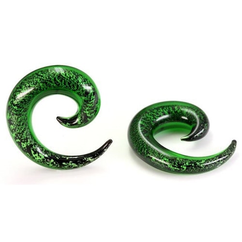 Grön glittrig spiral i glas 6 mm