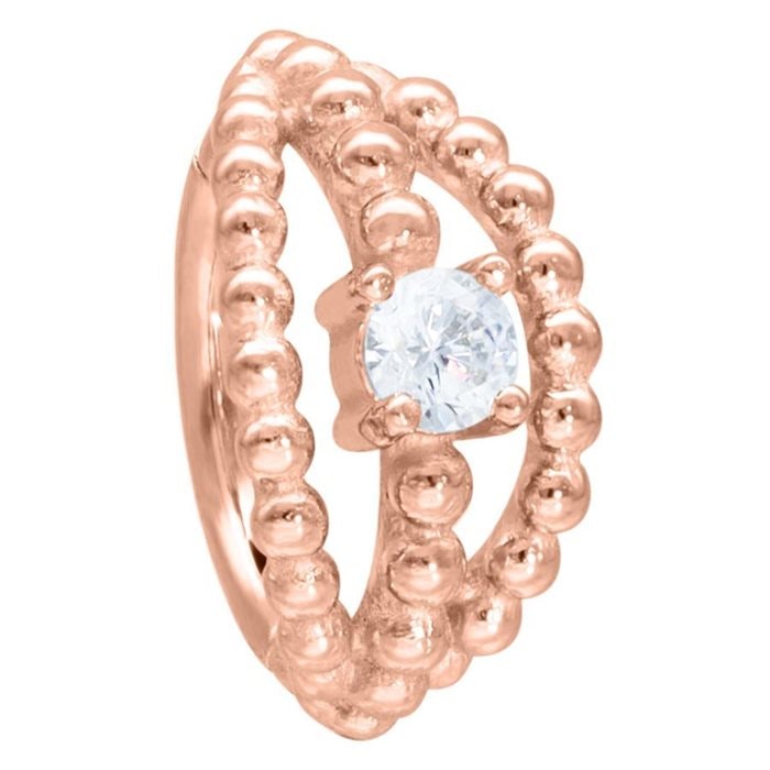Clickkering i rose med trippeldesign och en vit sten i mitten, olika storlek