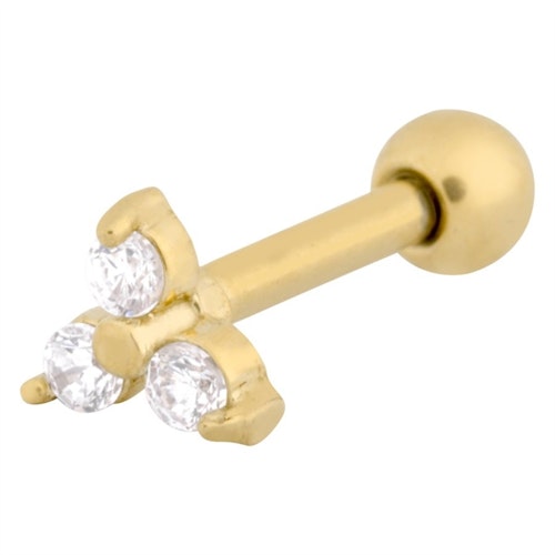 Stav i guldig färg med tre små vita kristallstenar 1,2x8 mm