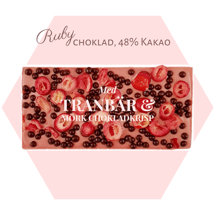 Ruby 48% Choklad - Tranbär & Mörk Chokladkrisp 100g (x 10st)
