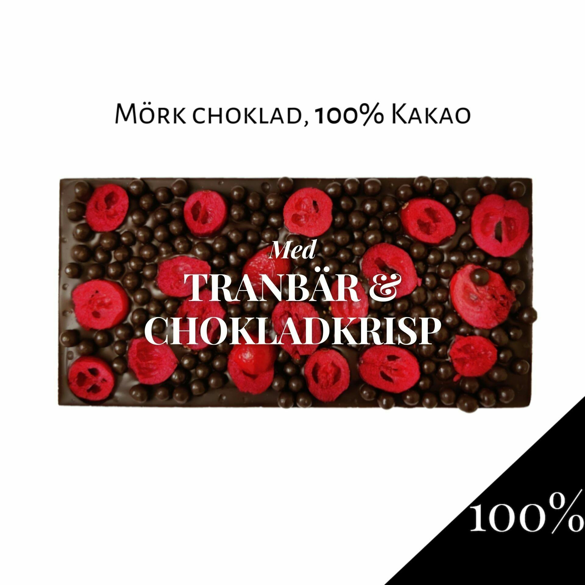 100% Choklad - Tranbär & Chokladkrisp 100g (x 10st)
