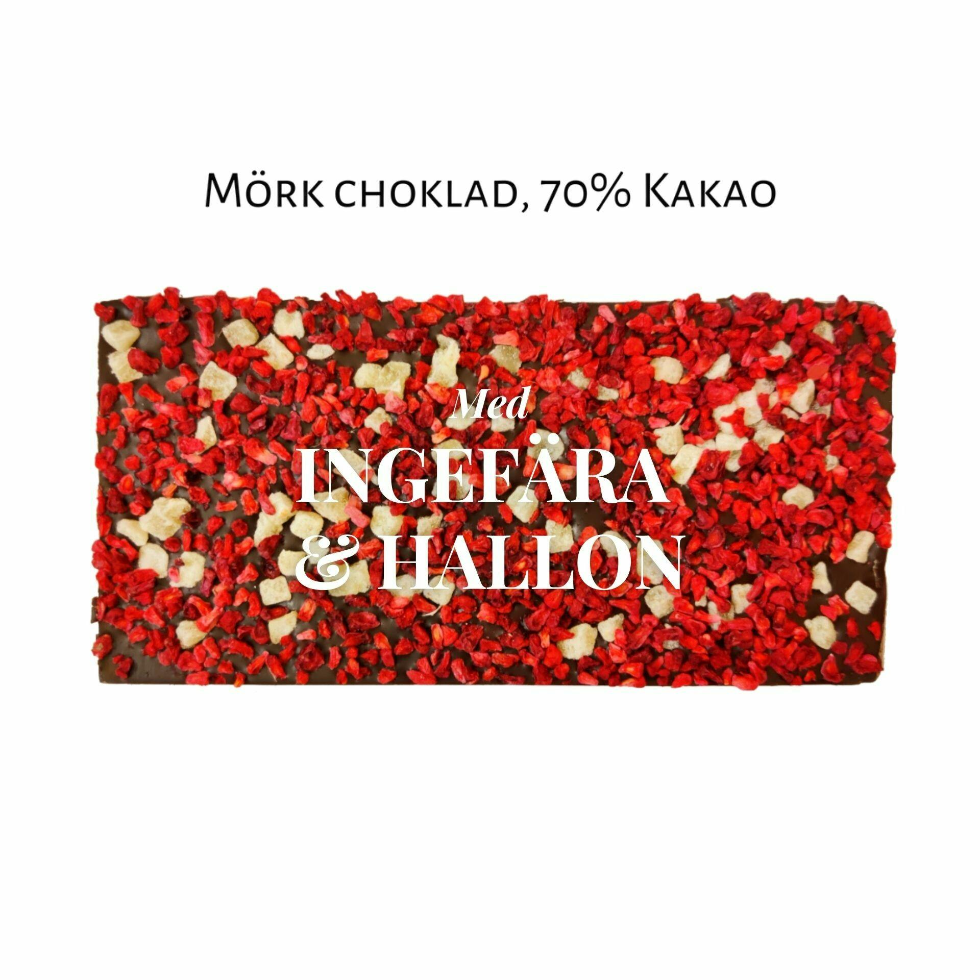 70% Mörk Choklad - Ingefära & Hallon 100g (x 10st)