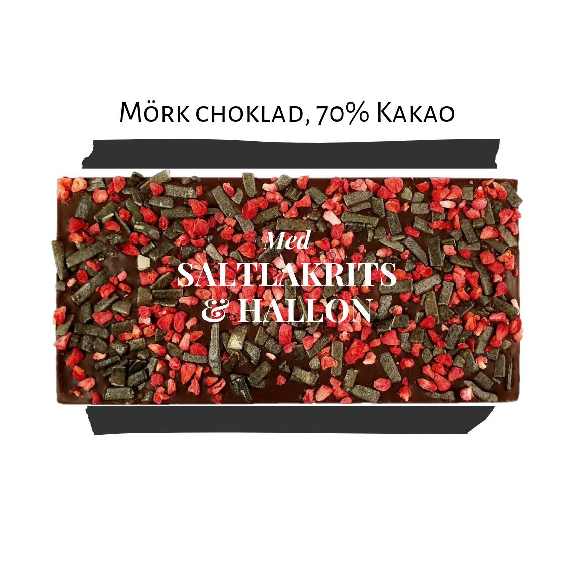 70% Mörk Choklad - Saltlakrits & Hallon 100g (x 10st)