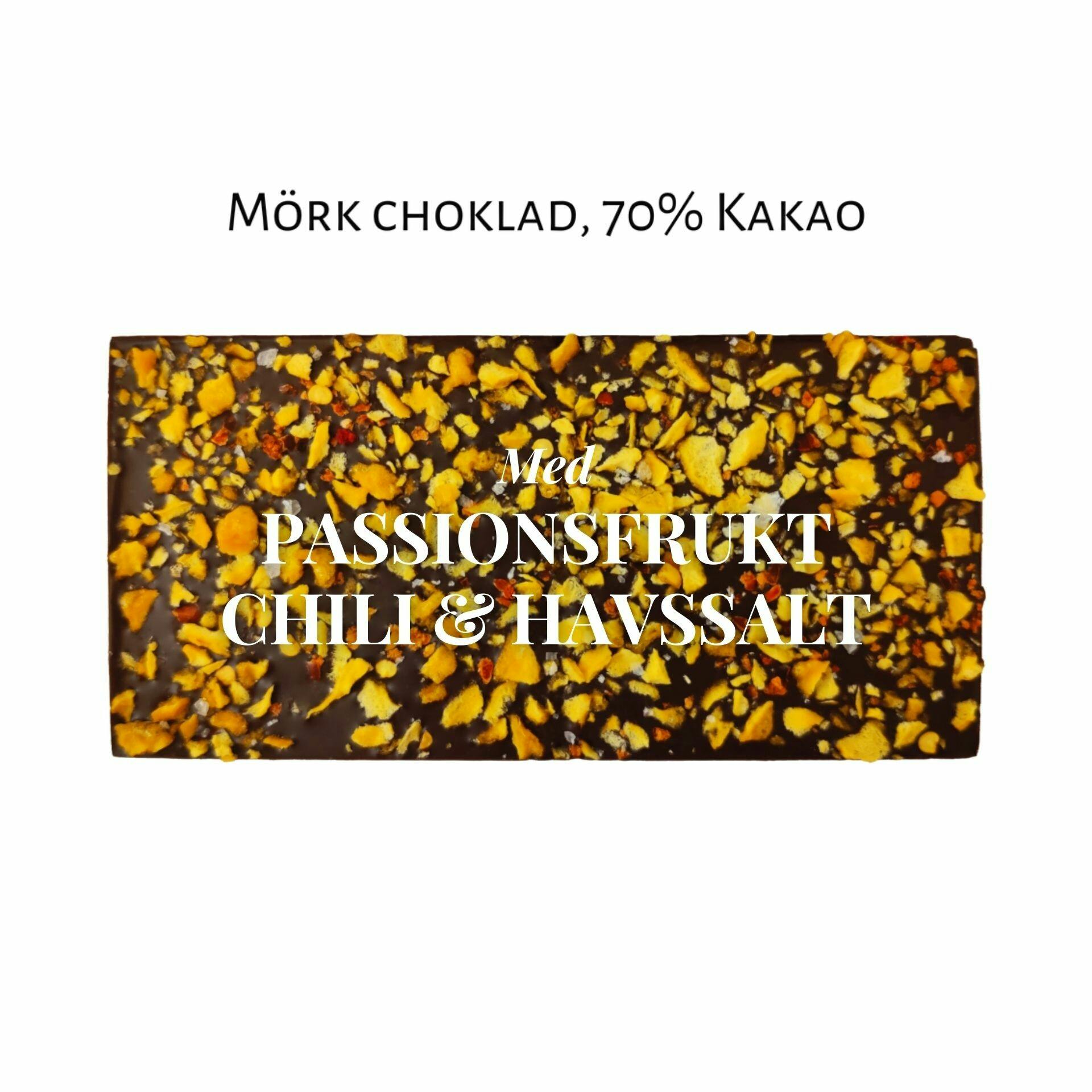 70% Mörk Choklad - Passionsfrukt, Chili & Havssalt 100g (x 10st)
