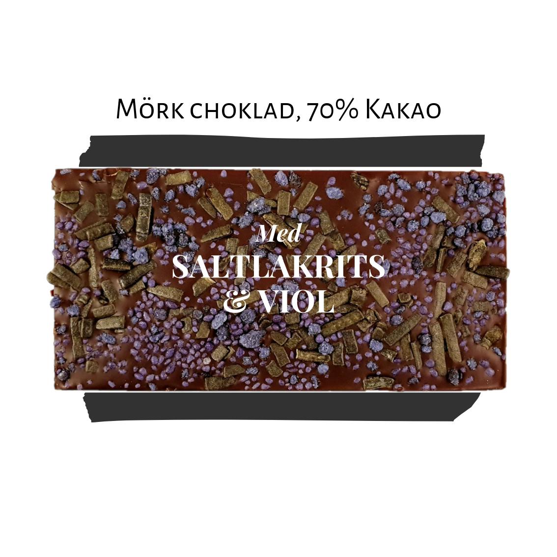 70% Mörk Choklad - Saltlakrits & Viol 100g (x 10st)