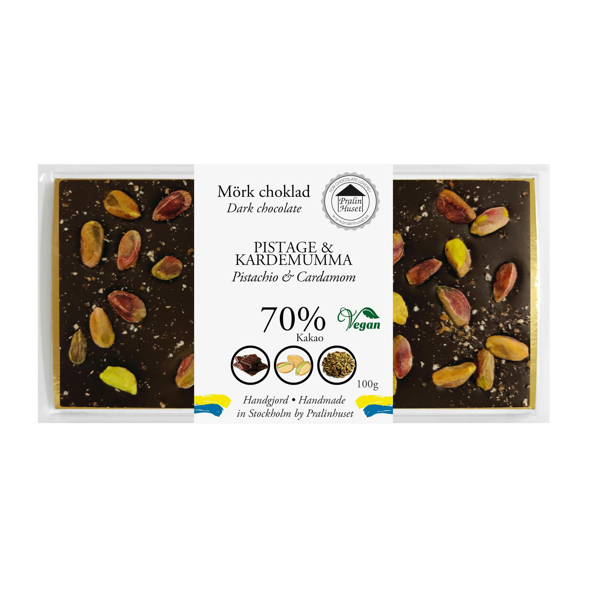 70% Mörk Choklad - Pistage & Kardemumma 100g (x 10st)