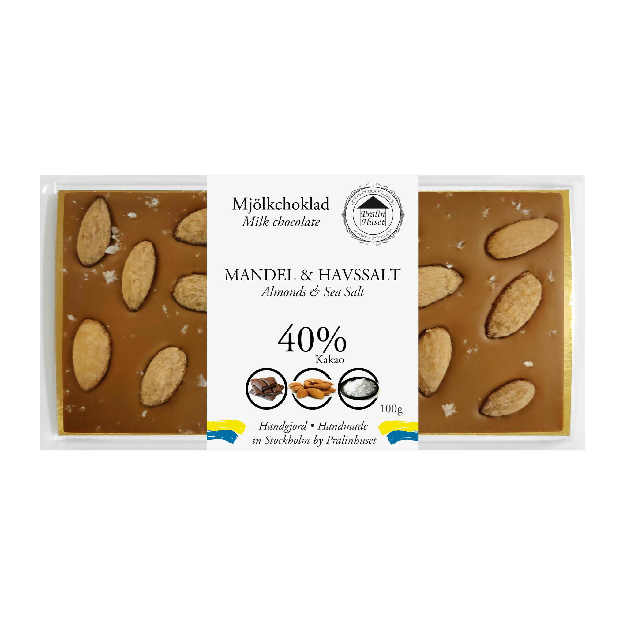 40% Mjölkchoklad - Mandel & Havssalt 100g (x 10st)