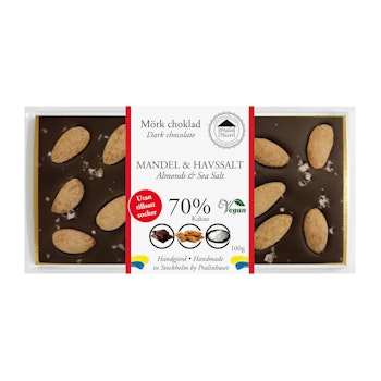 Sockerfri 70% Choklad - Mandel & Havssalt 100g (x 10st)