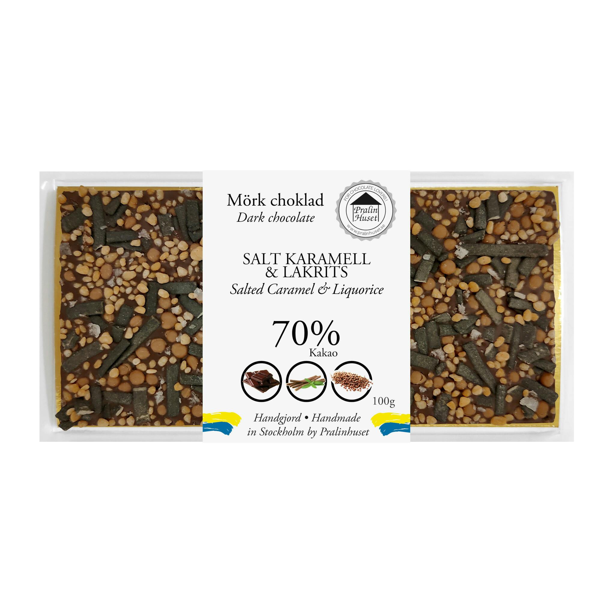 70% Mörk Choklad - Lakrits & Salt Karamell 100g (x 10st)