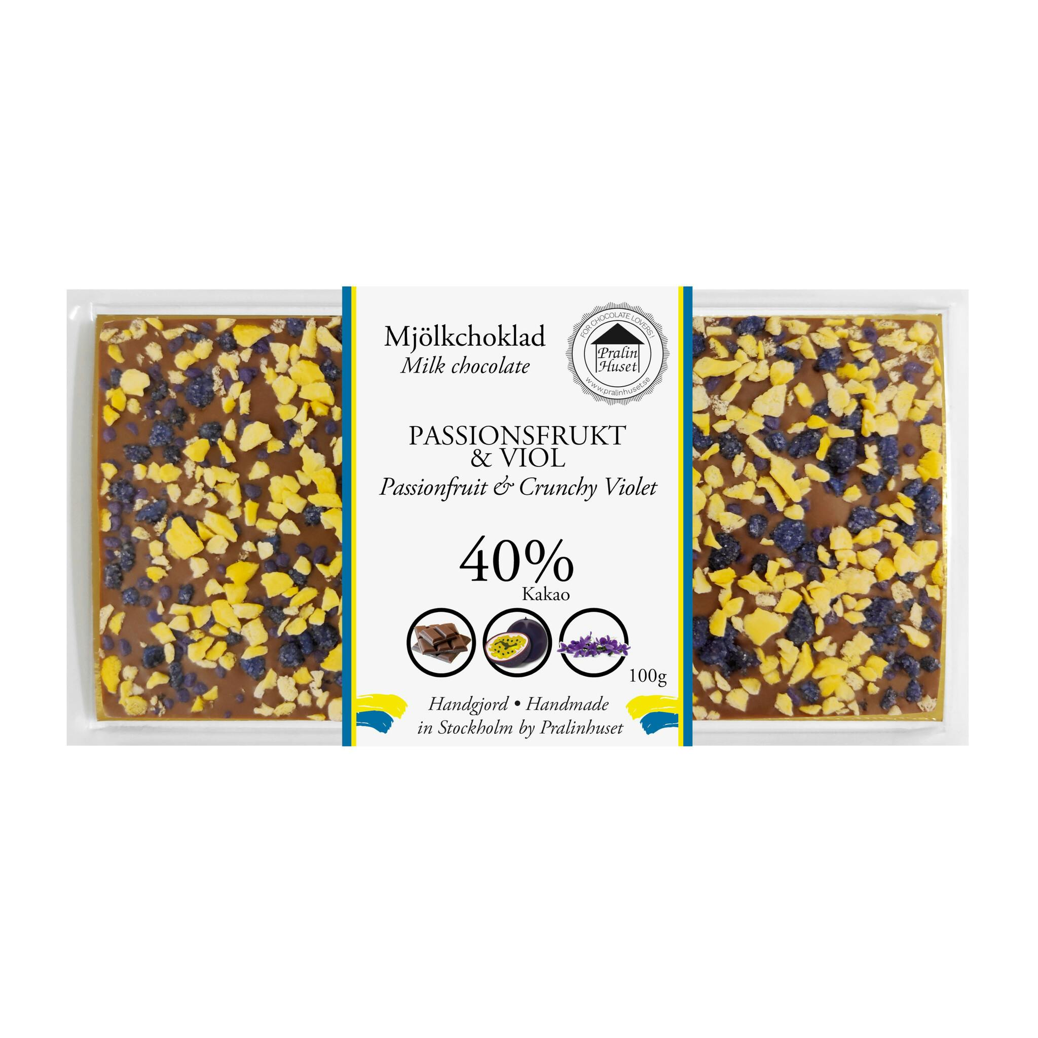 40% Choklad - Passionsfrukt & Viol 100g (x 10st)