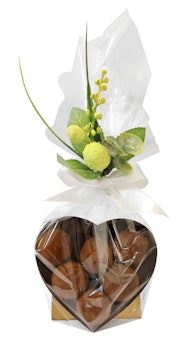 6-bitars Chokladhjärta, Vit Satinband & Säsongens Blomma (x 6st)