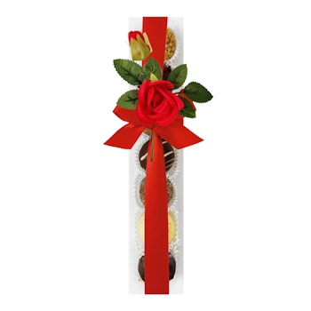 7-Bitars Tryffel Stång 100g - Rött Satinband & Blomma (x 10st)