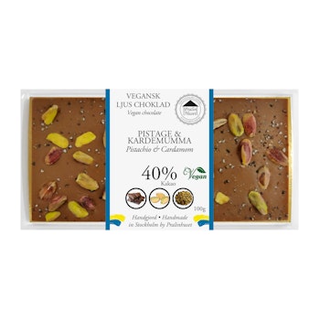 Vegansk Ljus Choklad 40% Choklad - Pistage & Kardemumma 100g (x 10st)