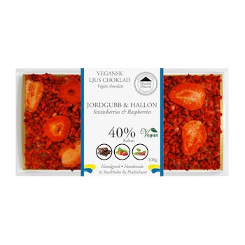 Vegansk Ljus Choklad 40% Choklad - Jordgubb & Hallon 100g (x 10st)