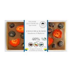 Vegansk Ljus Choklad 40% Choklad - Jordgubb & Blåbär 100g (x 10st)