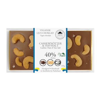 Vegansk Ljus Choklad 40% Choklad - Cashew & Havssalt 100g (x 10st)