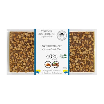 Vegansk Ljus Choklad 40% Choklad - Nötkrokant 100g (x 10st)