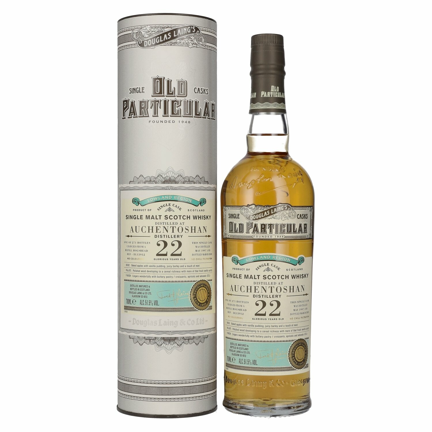 Douglas Laing OLD PARTICULAR Auchentoshan 22 Years Old Single Cask Malt 1997 51,5% Vol. 0,7l in Giftbox