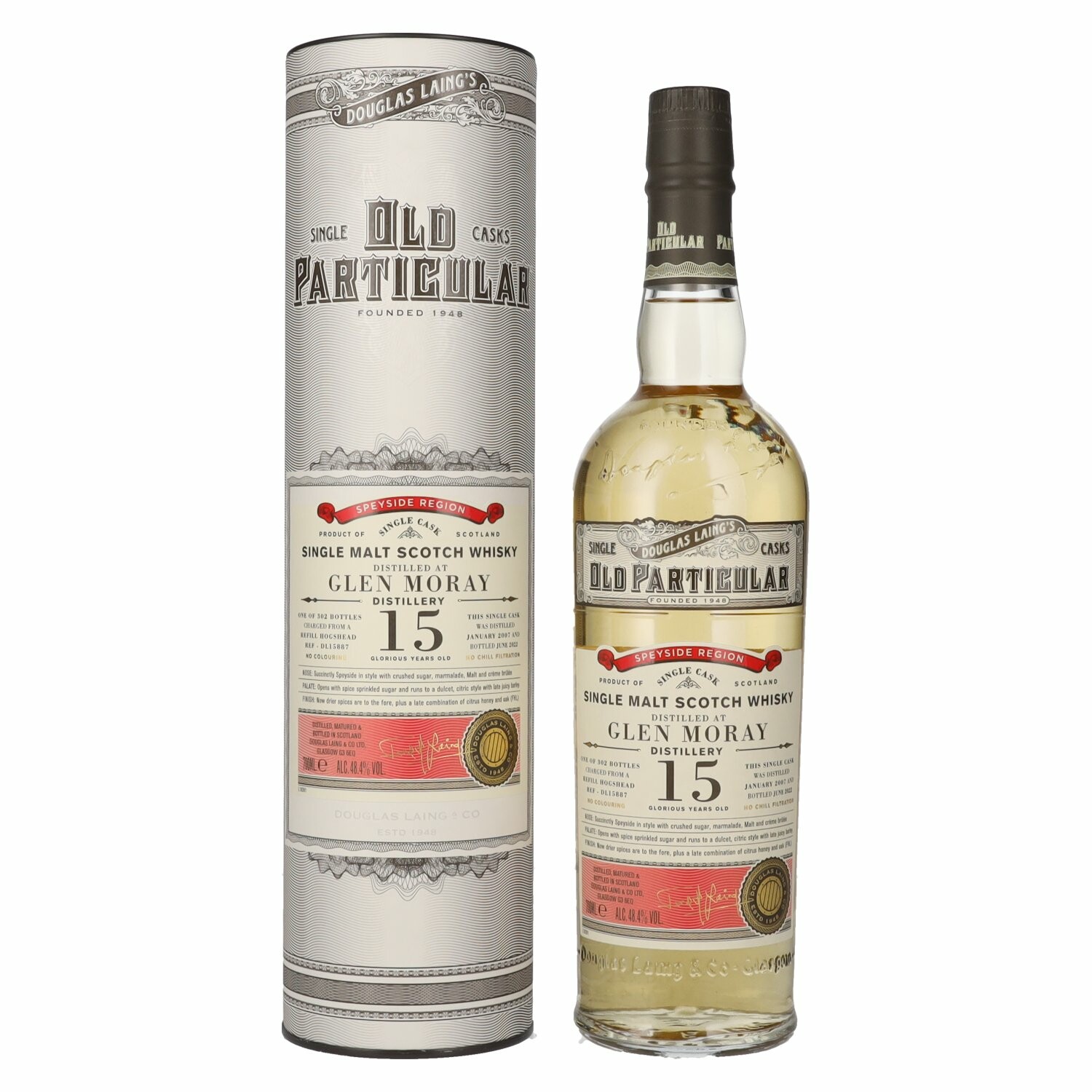 Douglas Laing OLD PARTICULAR Glen Moray 15 Years Old Single Cask Malt 2007 48,4% Vol. 0,7l in Giftbox