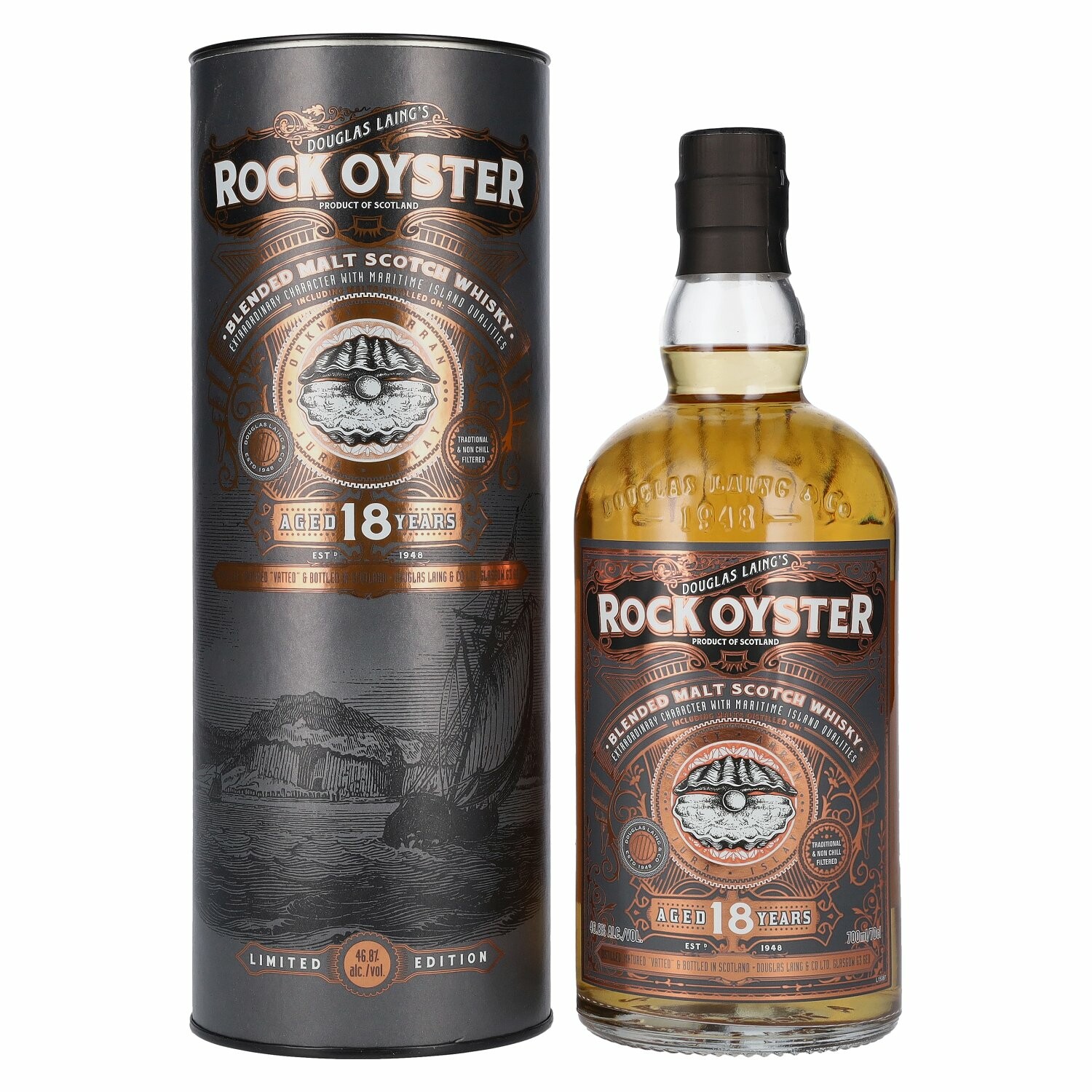 Douglas Laing ROCK OYSTER 18 Years Old Blended Malt 46,8% Vol. 0,7l in Giftbox