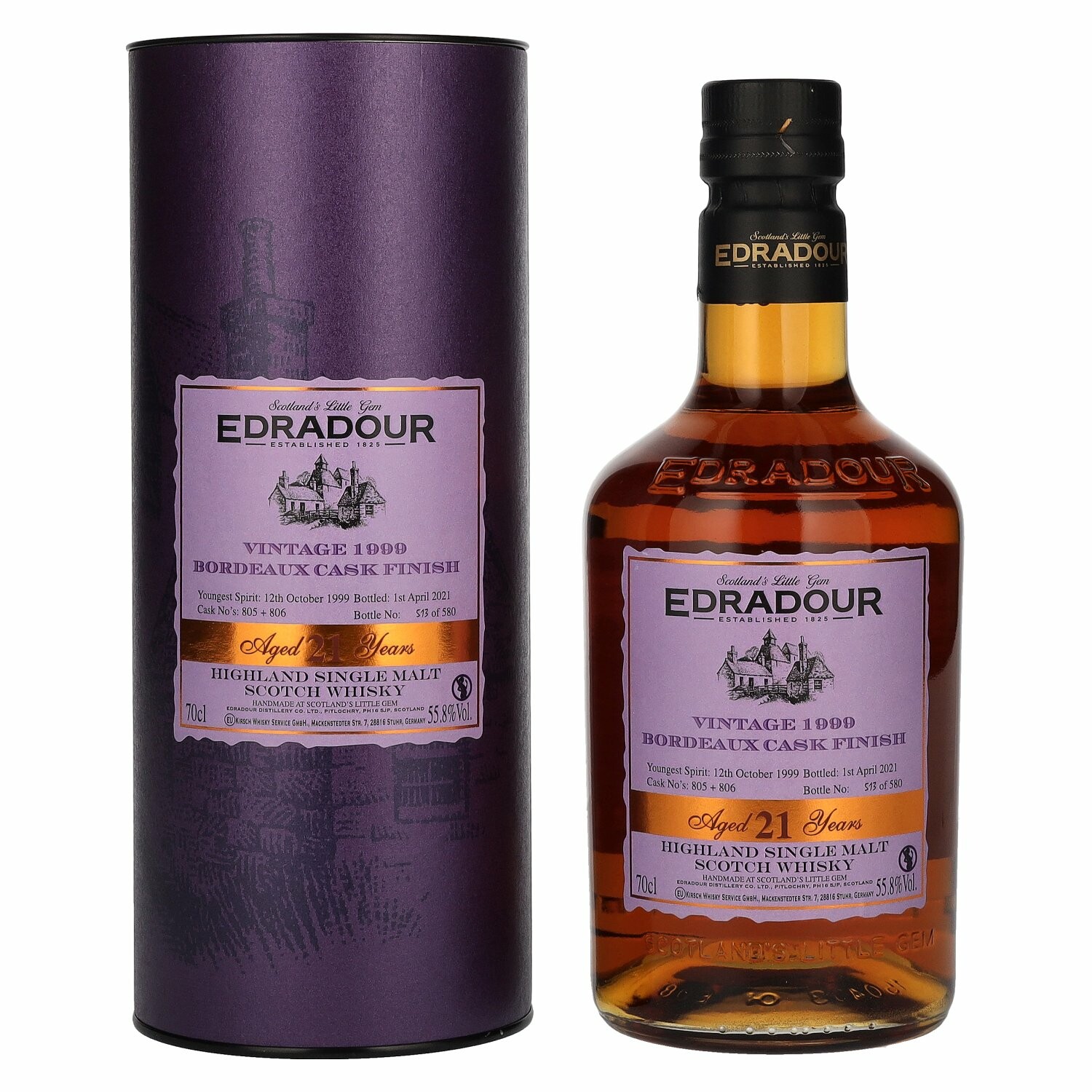 Edradour 21 Years Old Highland Single Malt BORDEAUX CASK FINISH Vintage 1999 55,8% Vol. 0,7l in Giftbox
