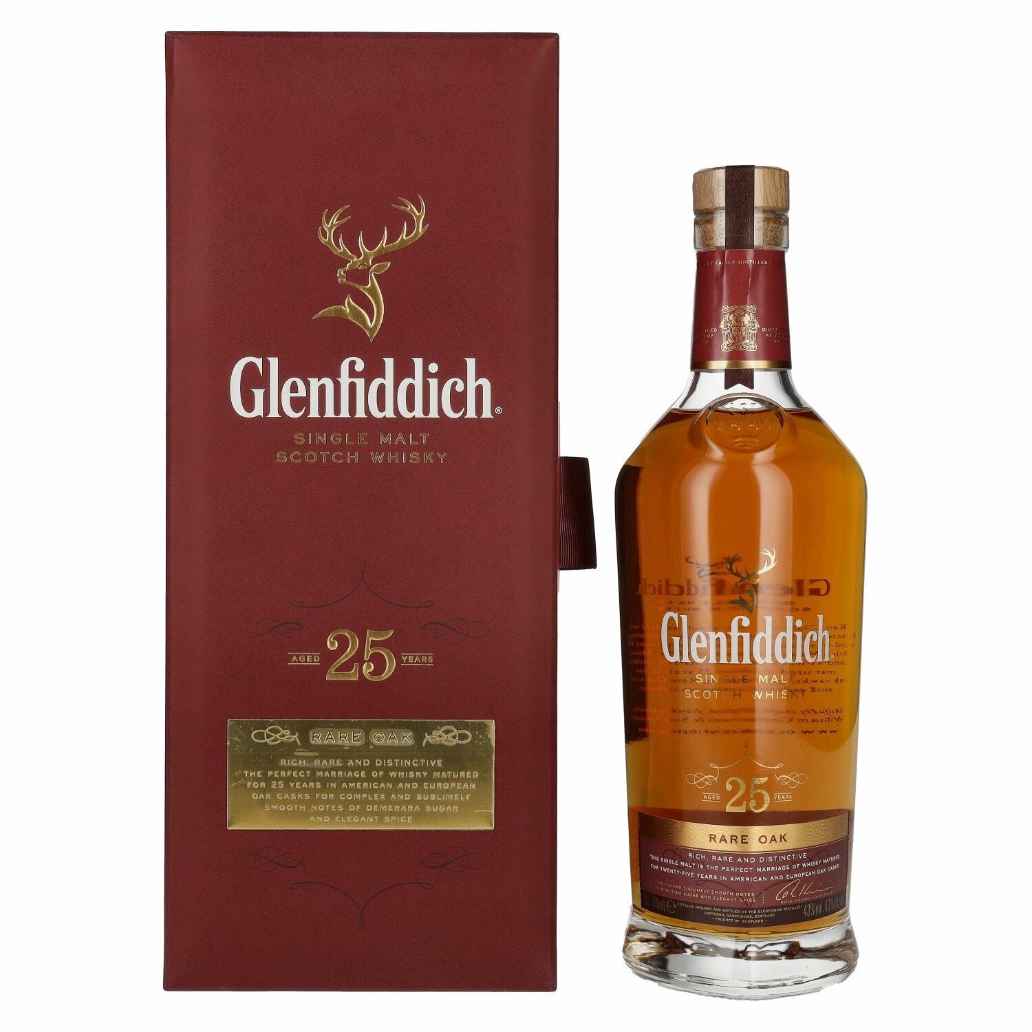 Glenfiddich 25 Years Old RARE OAK Single Malt Scotch Whisky 43% Vol. 0,7l in Giftbox