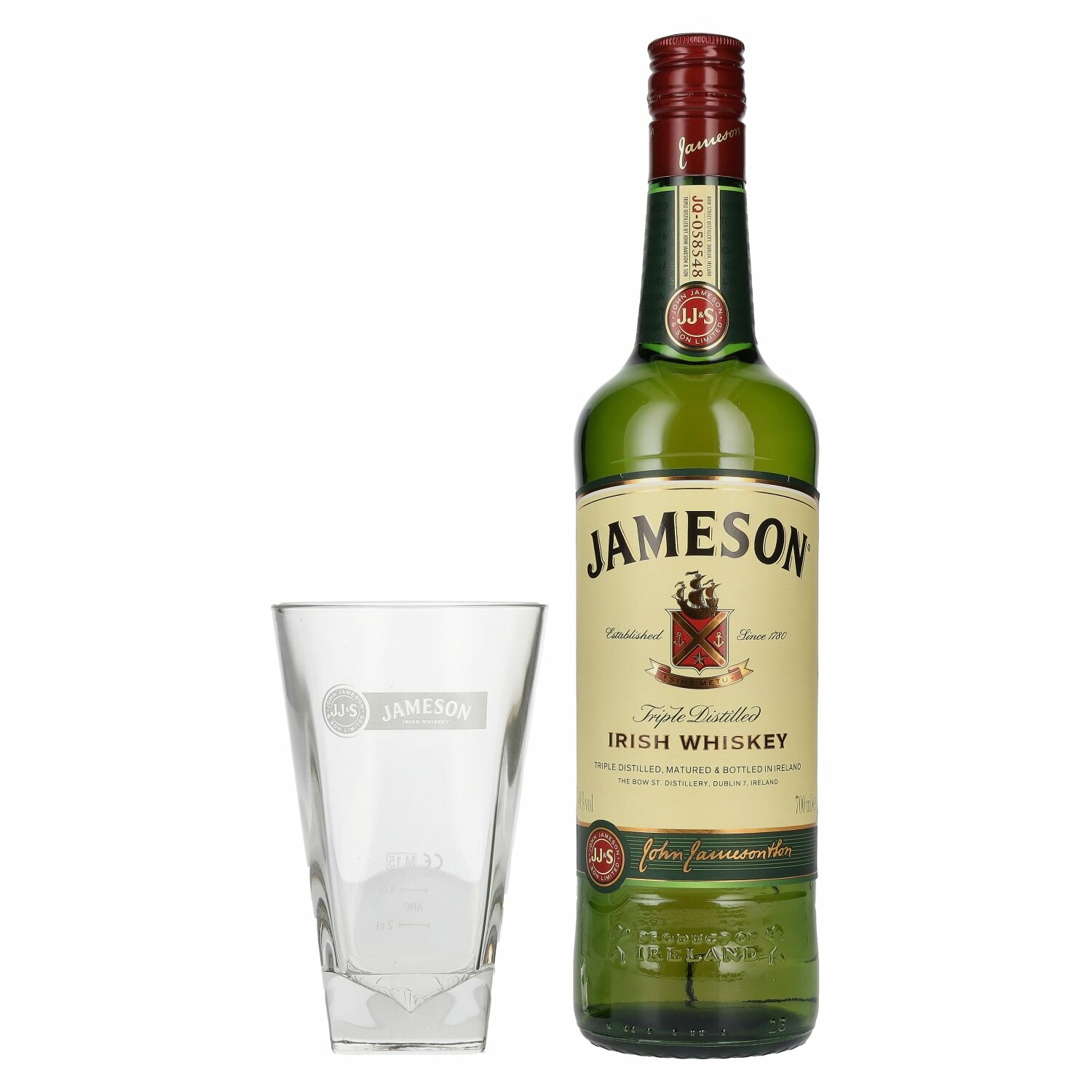 Jameson Triple Distilled Irish Whiskey Onpack 40% Vol. 0,7l with glass