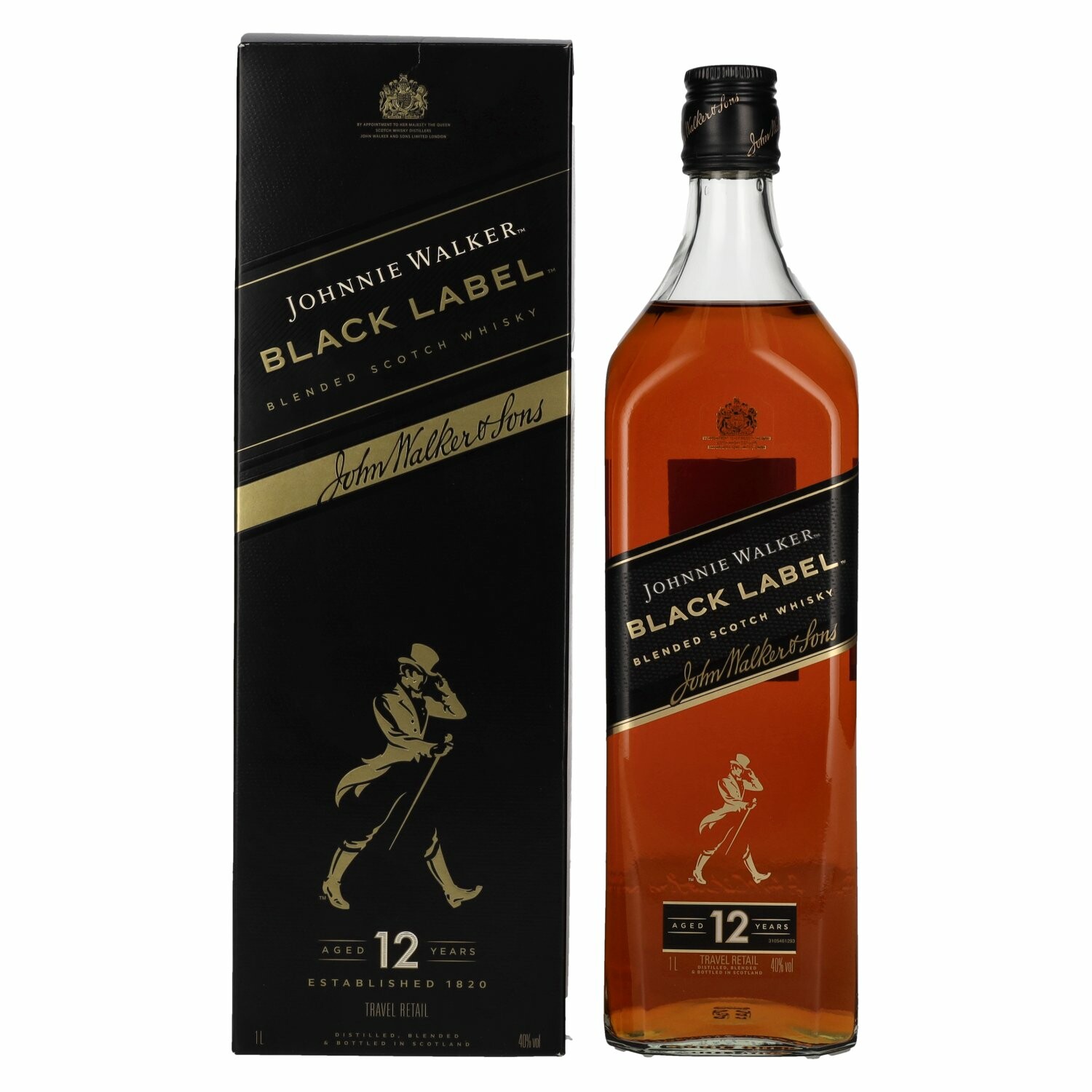 Johnnie Walker BLACK LABEL 12 Years Old Blended Scotch Whisky 40% Vol. 1l in Giftbox