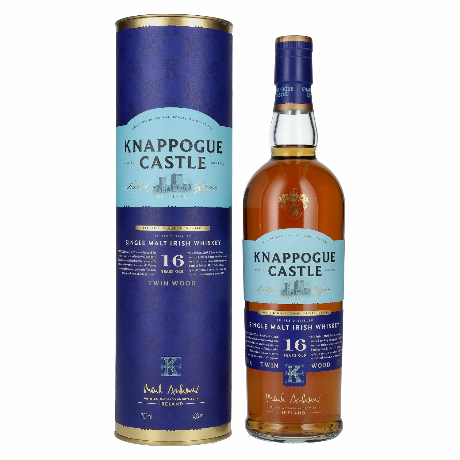 Knappogue Castle 16 Years Old TWIN WOOD SHERRY CASK FINISHED 43% Vol. 0,7l in Giftbox