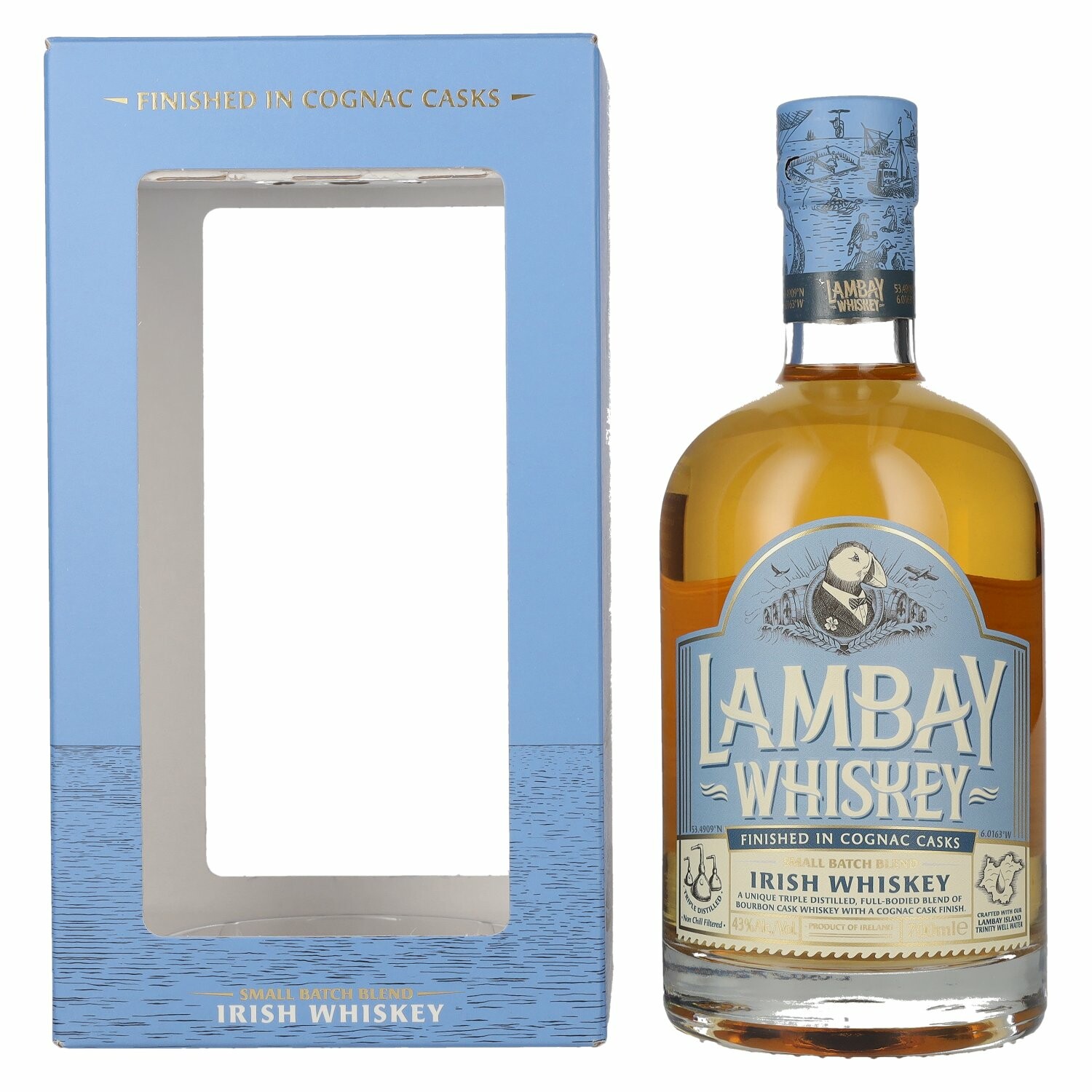 Lambay Whiskey Small Batch Blend Irish Whiskey Cognac Cask Finish 43% Vol. 0,7l in Giftbox